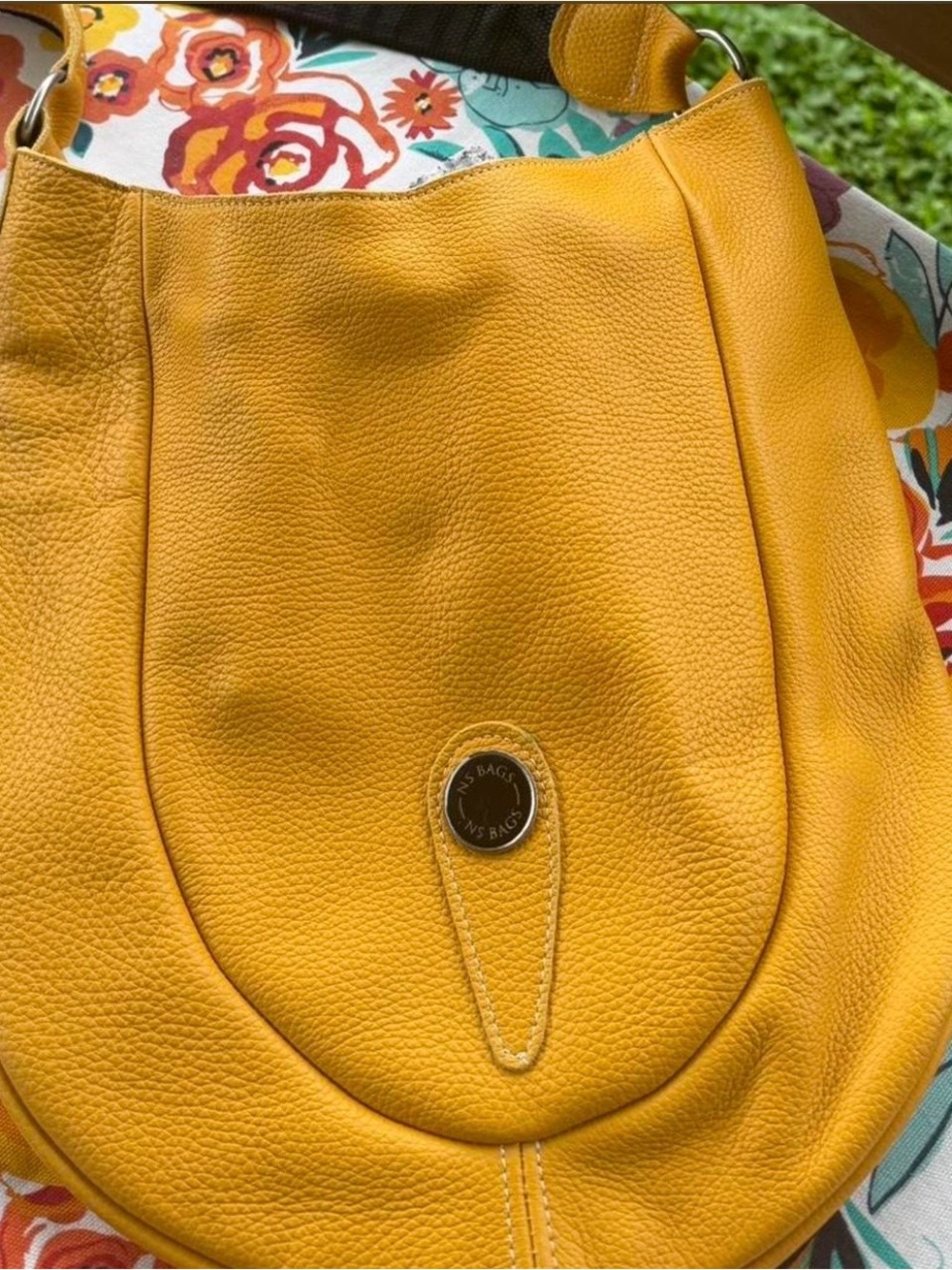 Yellow Pebbled Leather Shoulder Bag -